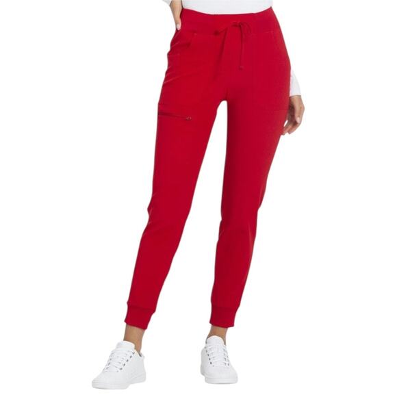 HeartSoul Red Pitter-Pat Scrub Set Jogger Pants & V-Neck Top XS Medical Workwear - Picture 3 of 16
